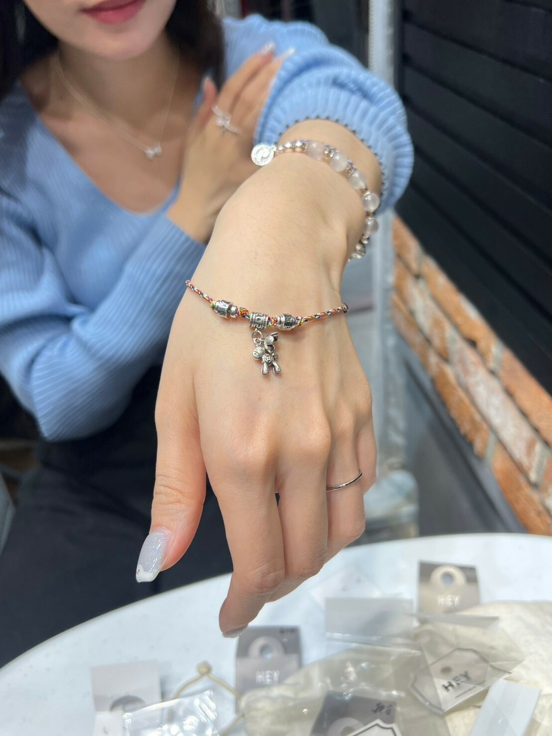 HM3435 ⚪️925 銀 重工馬上有錢花彩繩抽拉手鍊