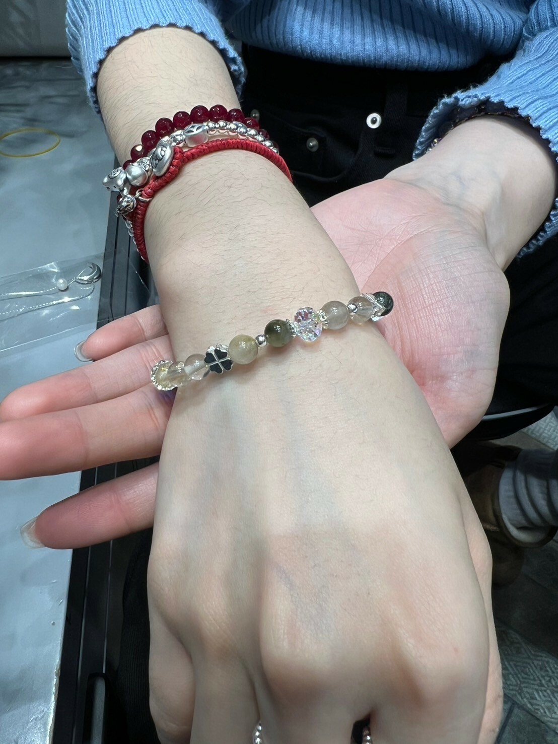 HM3446 ⚪️925 銀 四葉草水晶手鍊