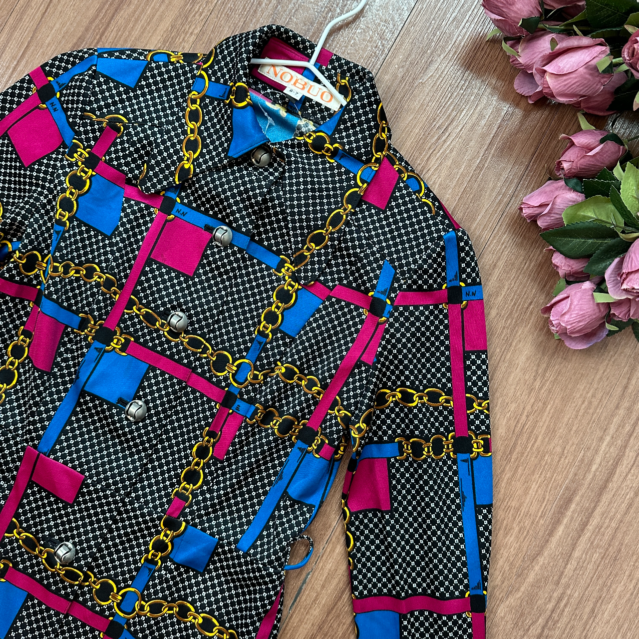 黑色型格鎖鏈圖案連身裙