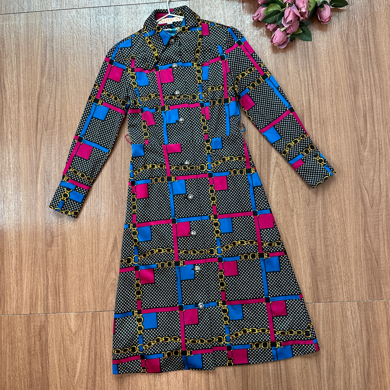 黑色型格鎖鏈圖案連身裙