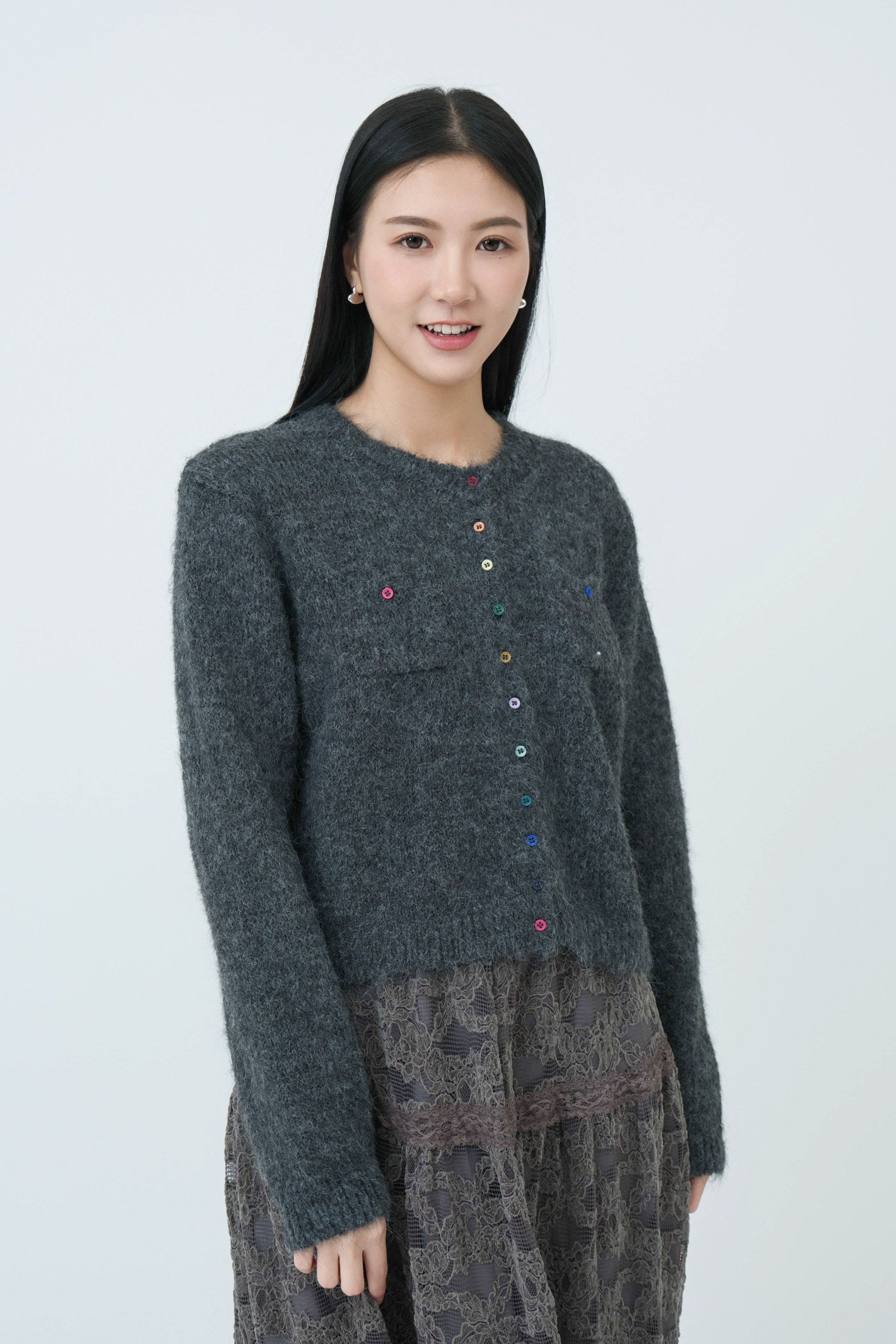 彩色鈕扣morhair cardigan (現貨款式）