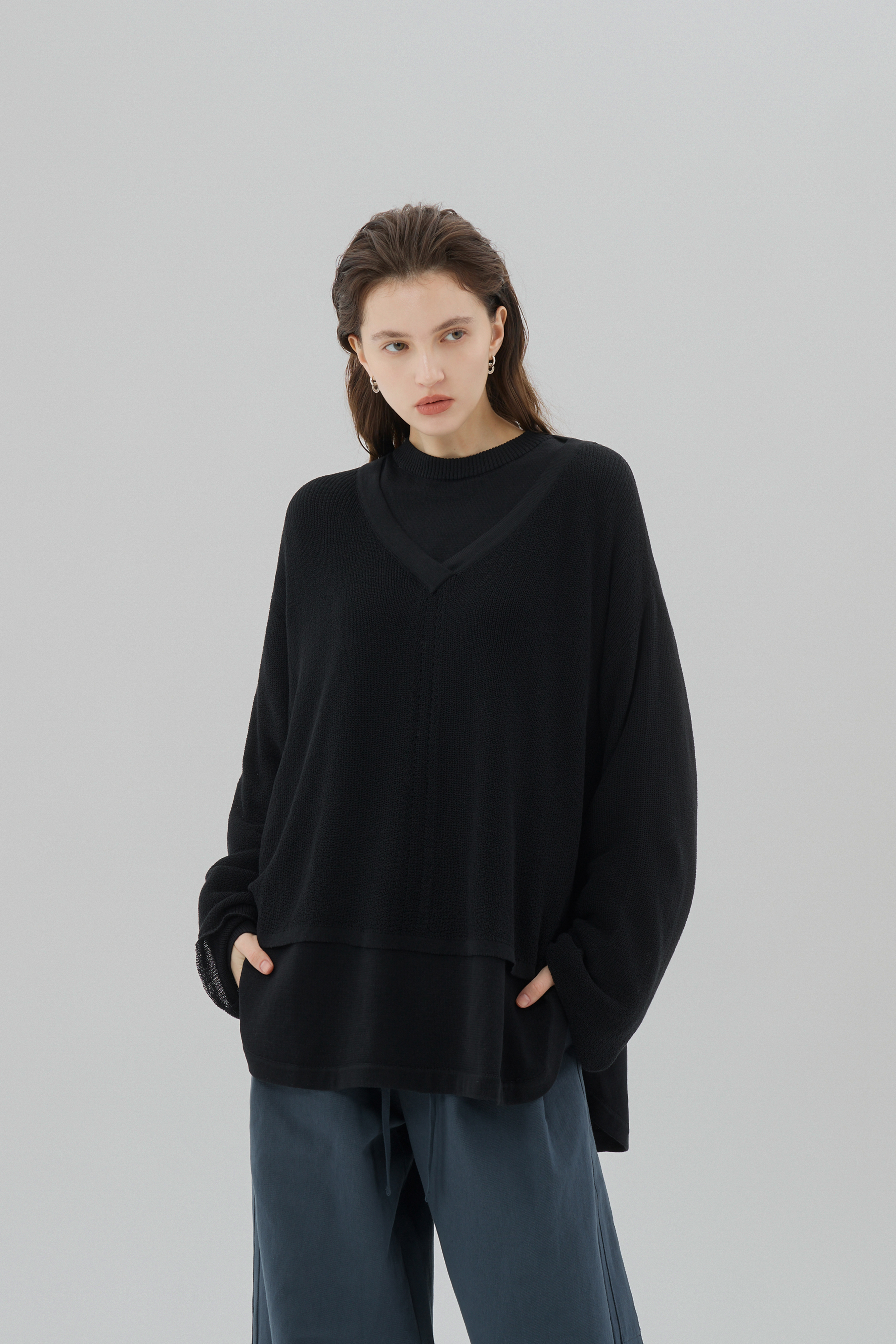 2-Piece Turtleneck Knit Top｜Black