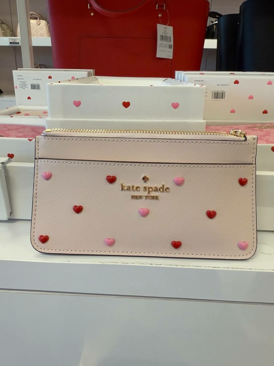 [U] KATE SPADE KK197 MADISON HEART STUDS BXD LG SLM CH, POWDERED S, 196021590757 (UK561)