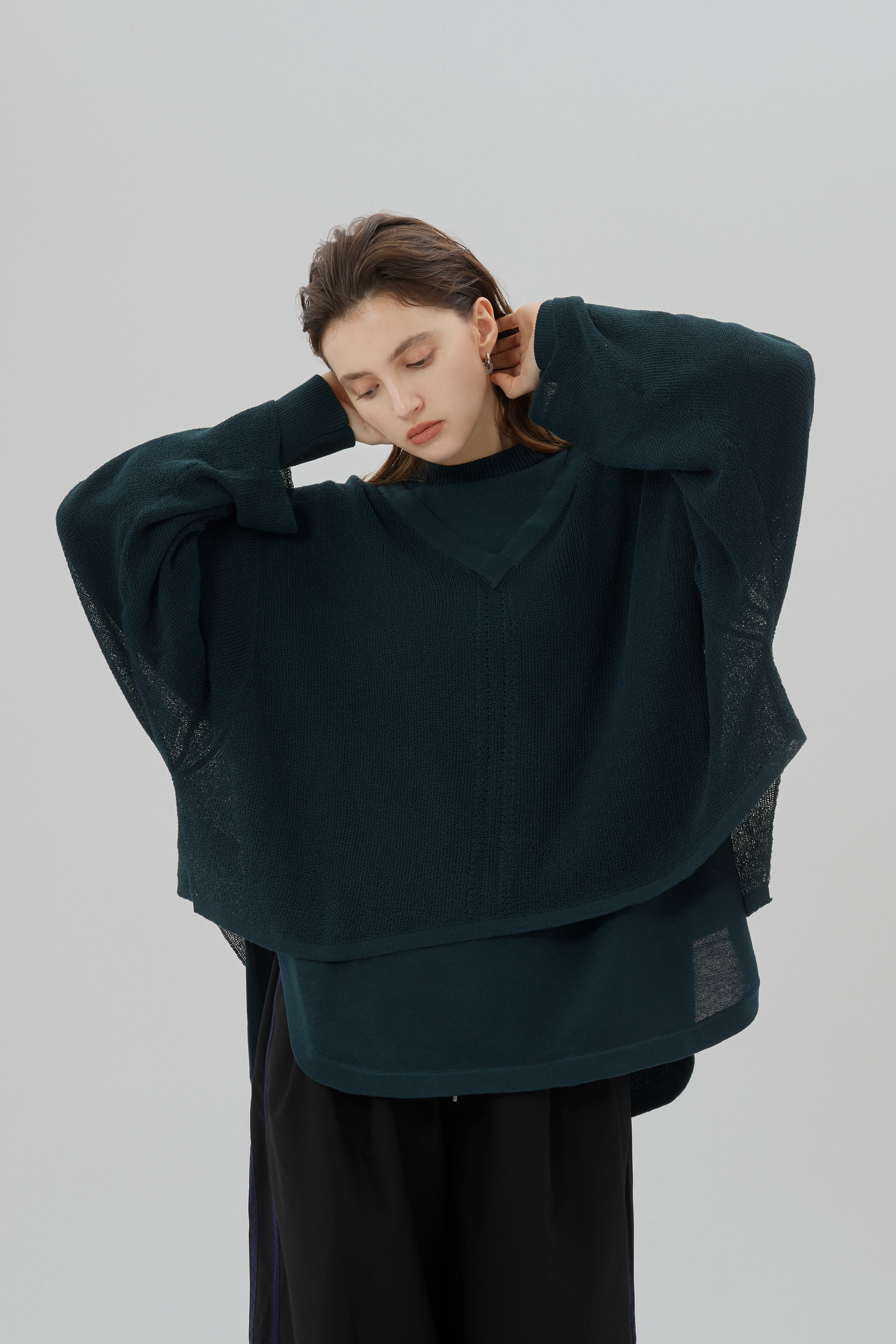 2-Piece Turtleneck Knit Top｜Dark Teal