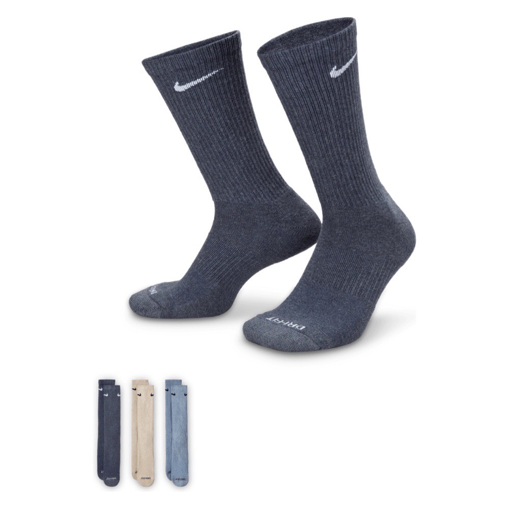 NIKE SOCKS 長襪 襪子 襪 鐵灰 米白 天空藍 勾勾 素色 三雙一組 SX6888-901
