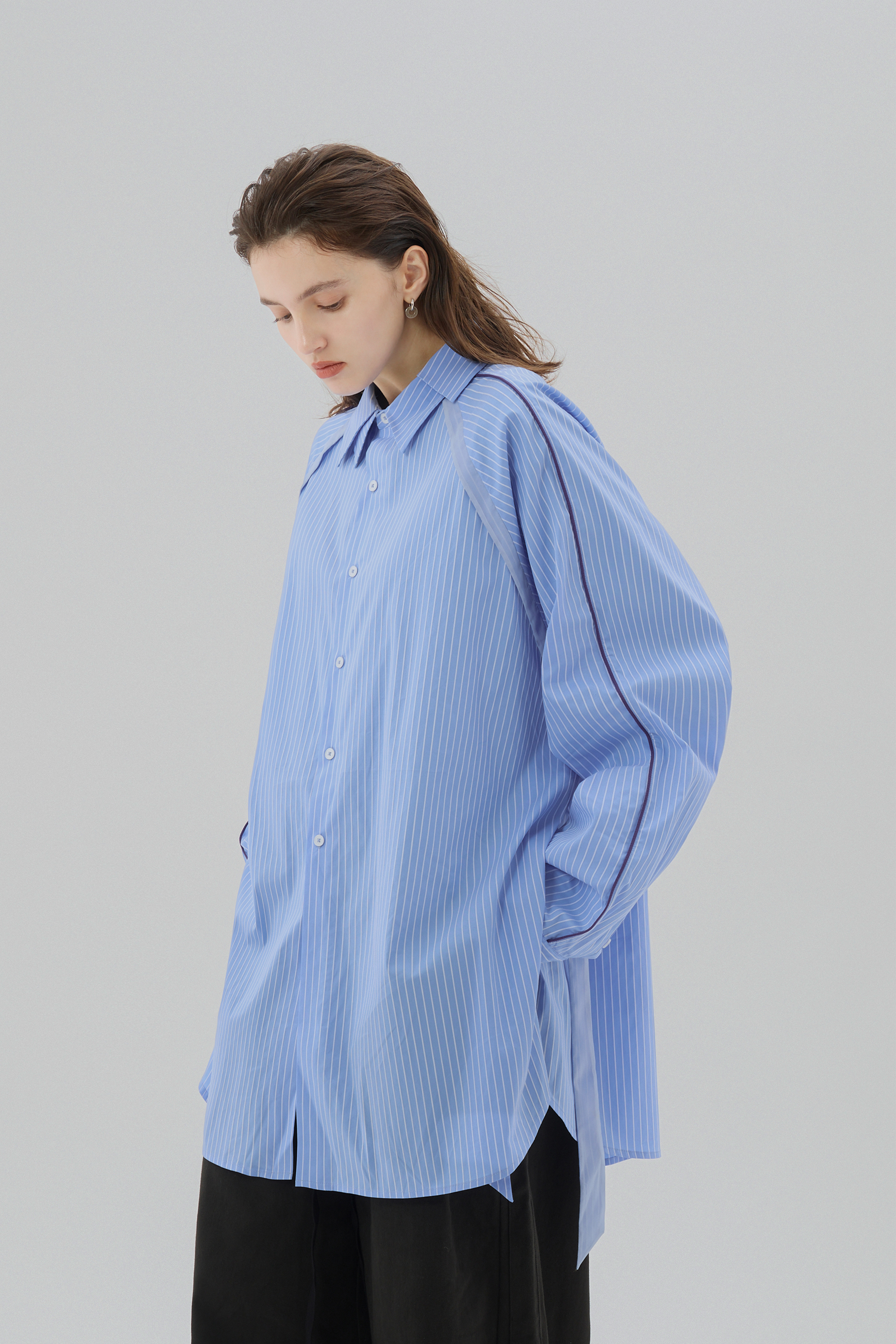 Signature Oversized Striped Shirt｜Royal Blue
