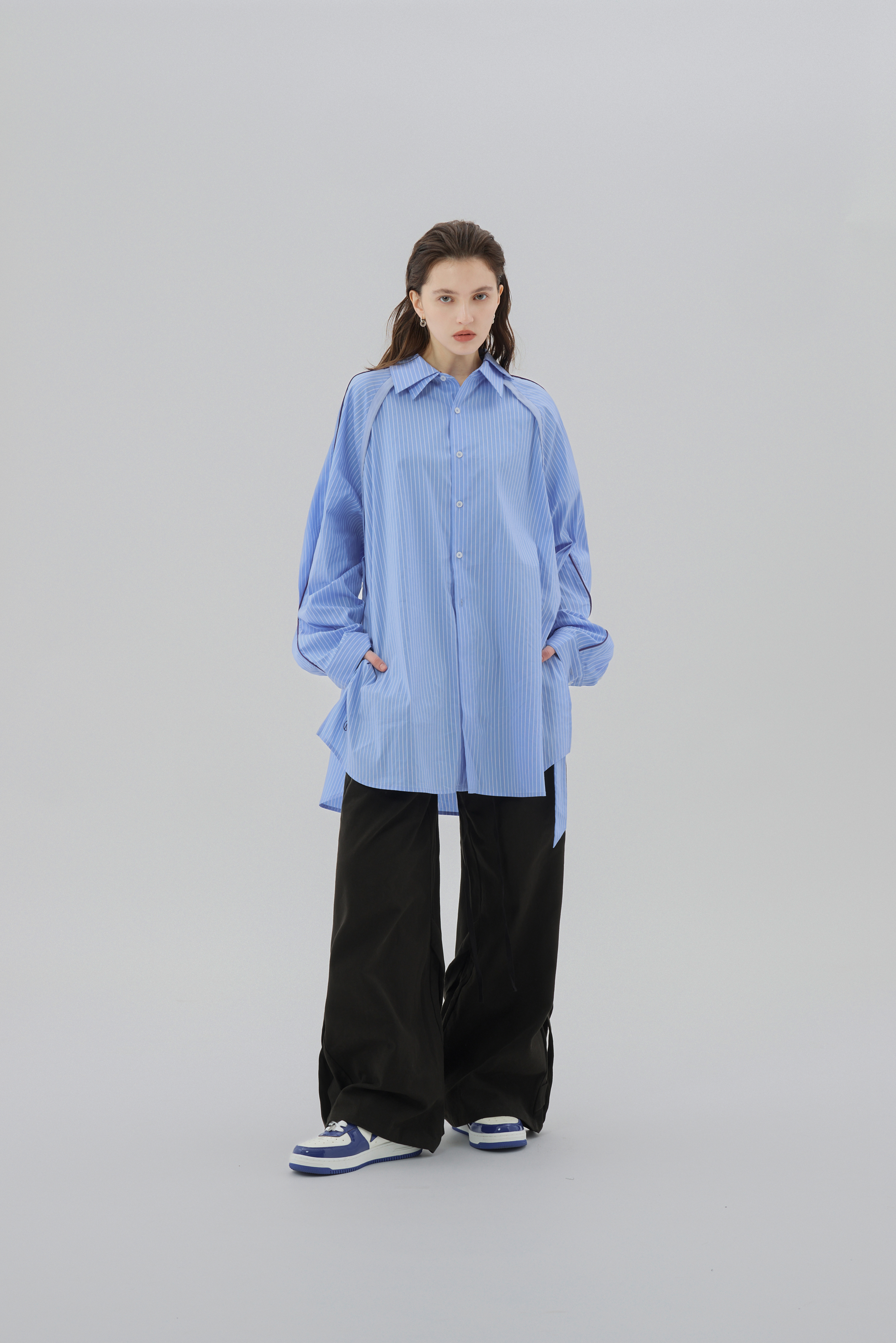 Signature Oversized Striped Shirt｜Royal Blue