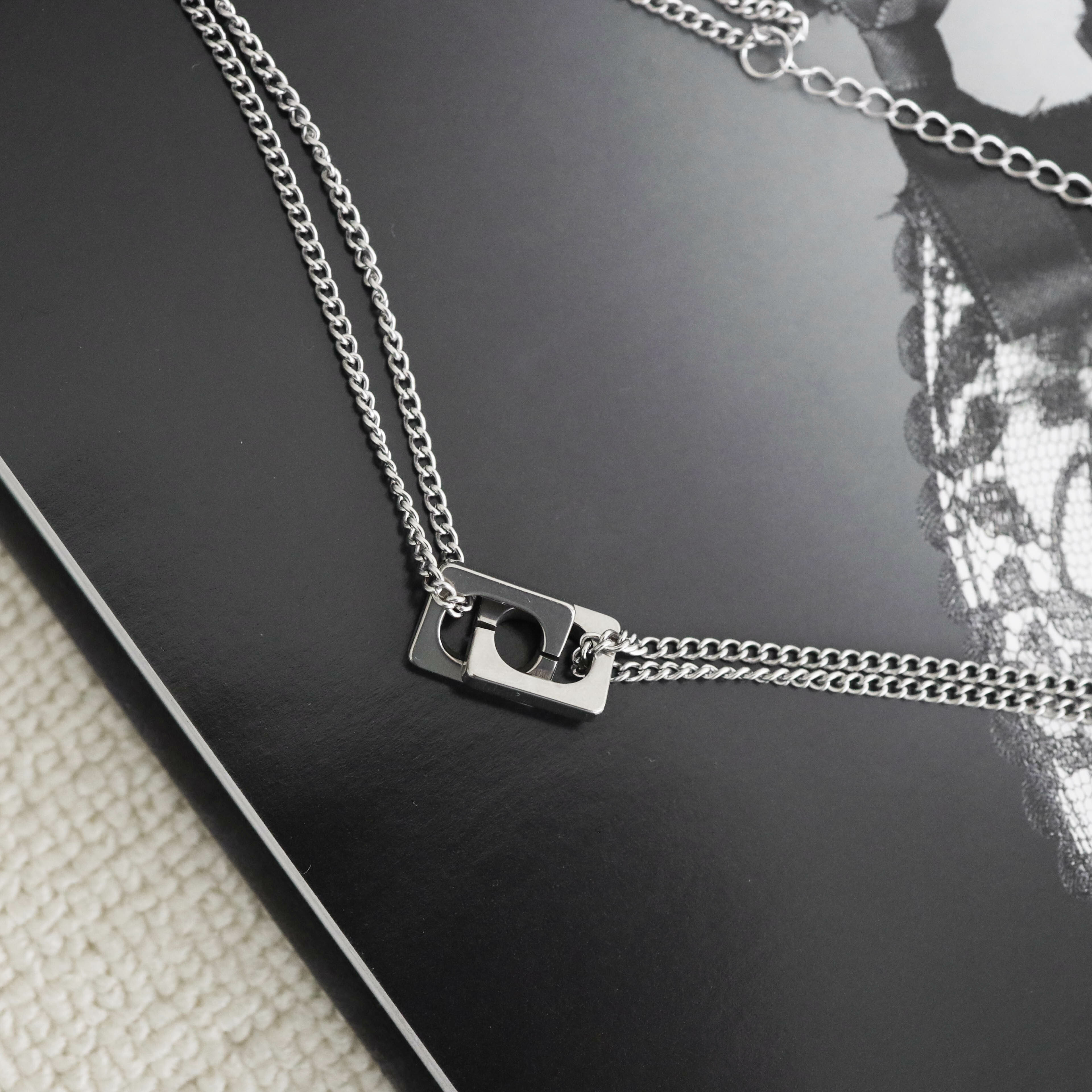 不怕水雙圈相環雙線造型項鍊