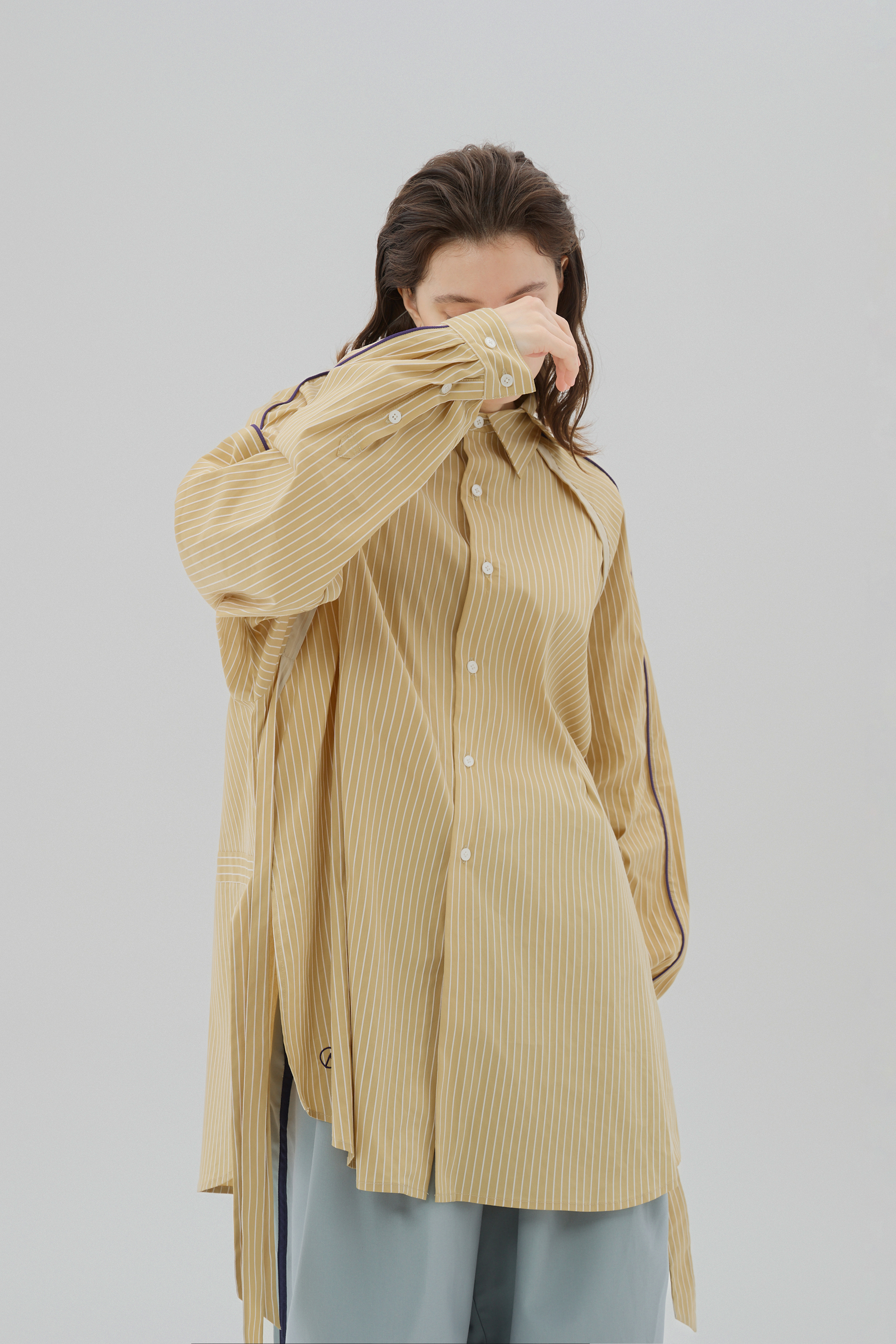 Signature Oversized Striped Shirt｜Gold