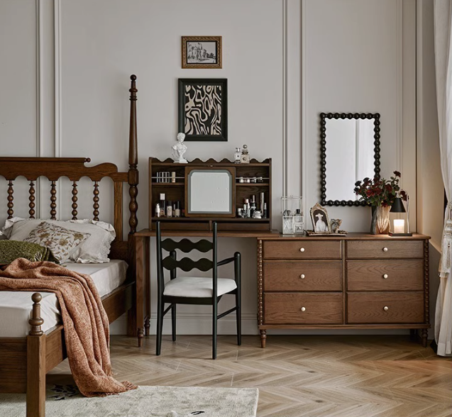 復古抽屜六格櫃梳妝台可伸縮