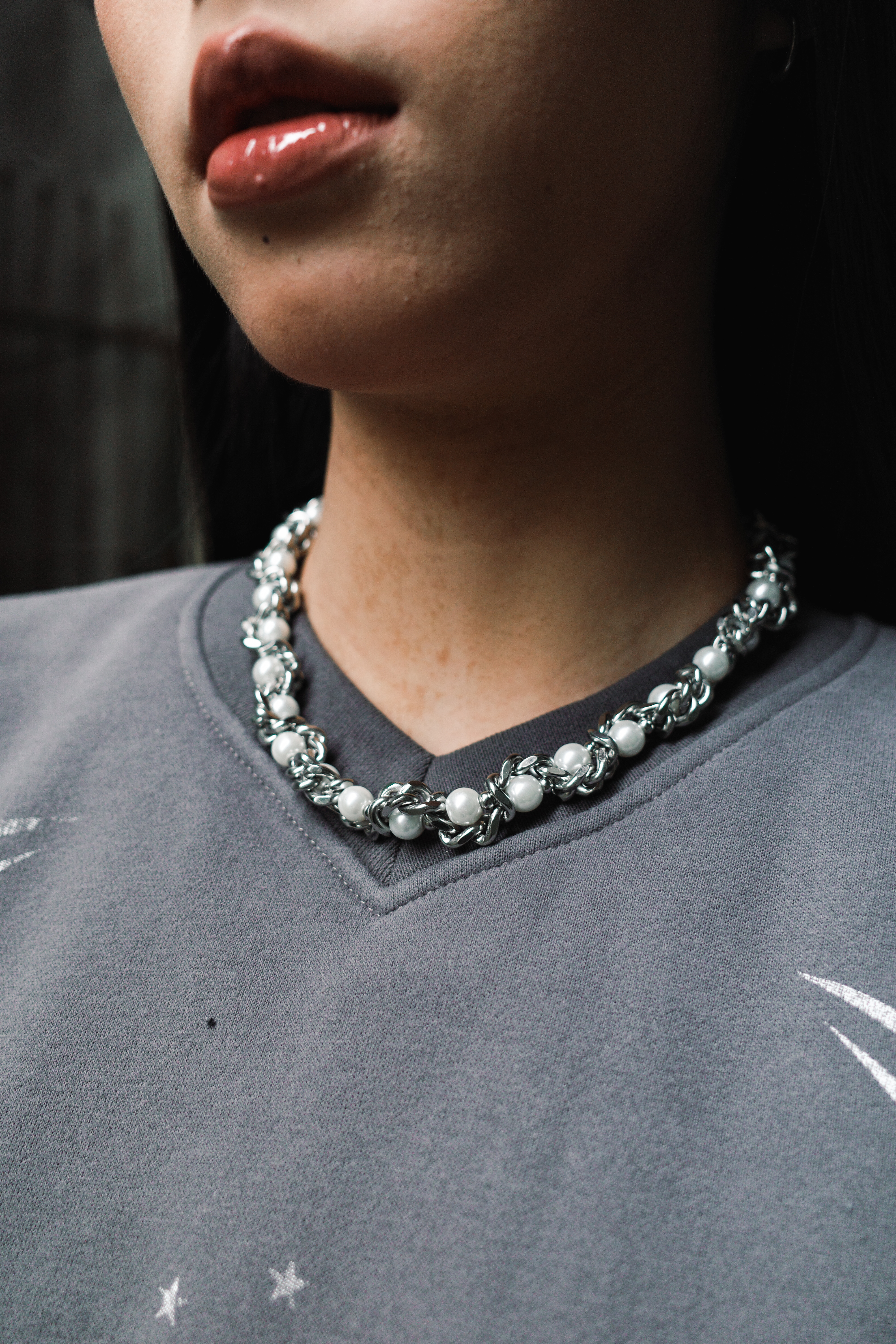 『Always_Good』珍珠 纏繞 鎖鏈 鈦鋼 頸鍊