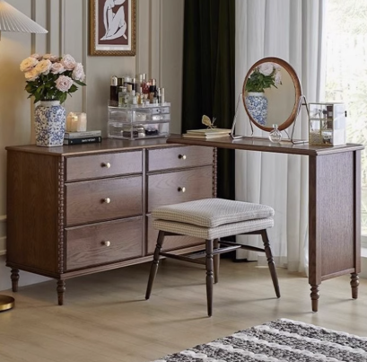 復古抽屜六格櫃梳妝台可伸縮