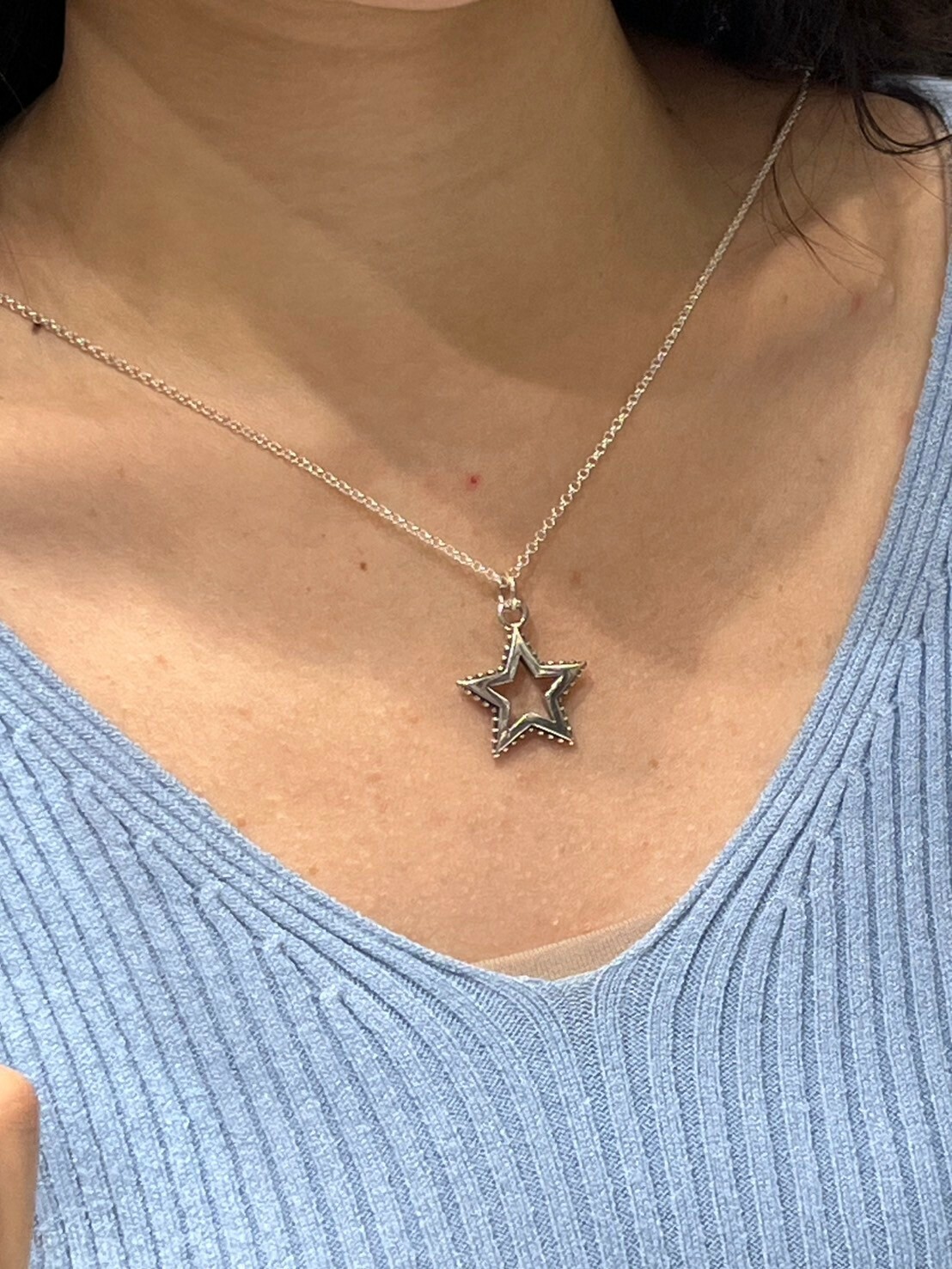 HM3454 ⚪️925 銀 鏤空五角星吊墜 銀項鍊