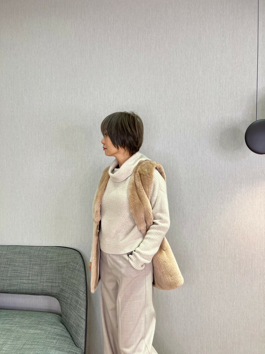 LORENA  垂領後叉針織上衣(藕粉)