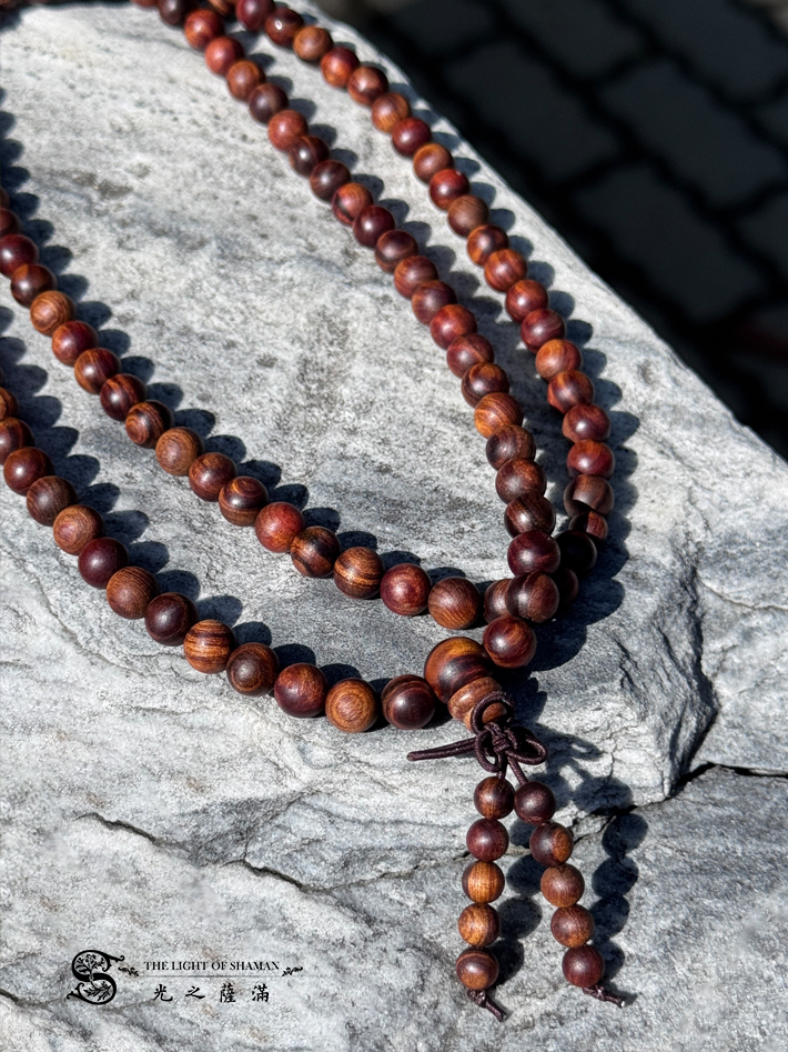 典藏 珍品獨特雷劈虎斑花紋肖楠108念珠6mm-光之薩滿