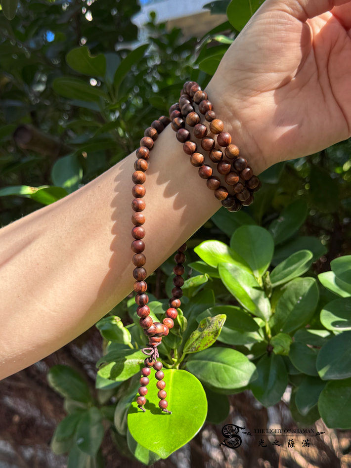 典藏 珍品獨特雷劈虎斑花紋肖楠108念珠6mm-光之薩滿