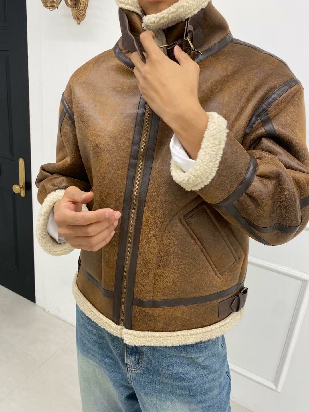 毛毛領拉鍊合成皮褸 And More-053JK