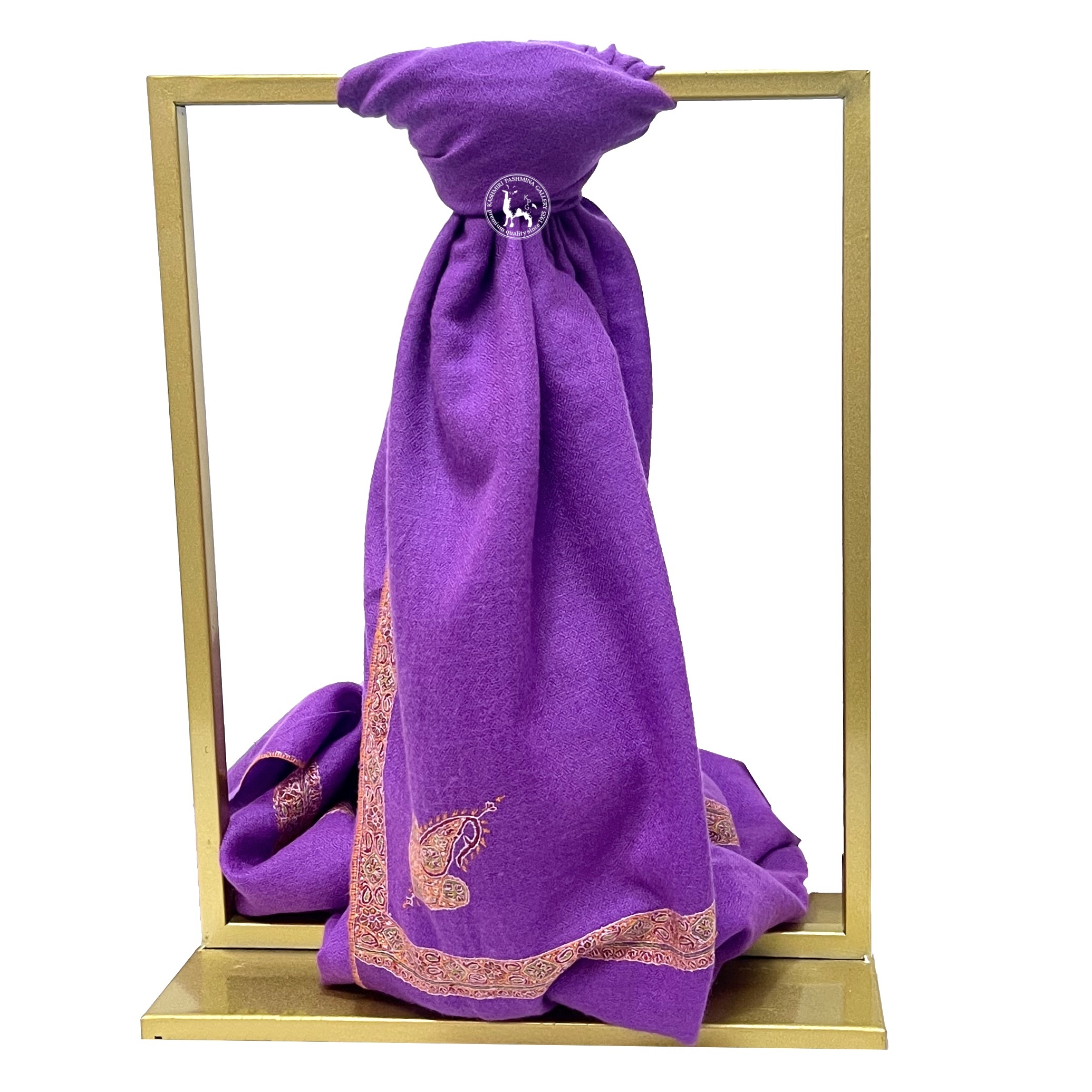 紫色邊緣刺繡喀什米爾羊絨圍巾披肩