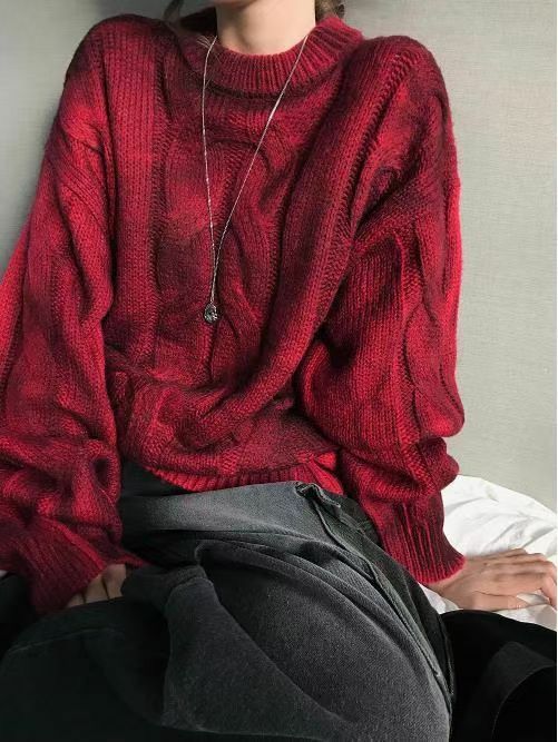 仿污圓領暗紋針織衫 And More-055T