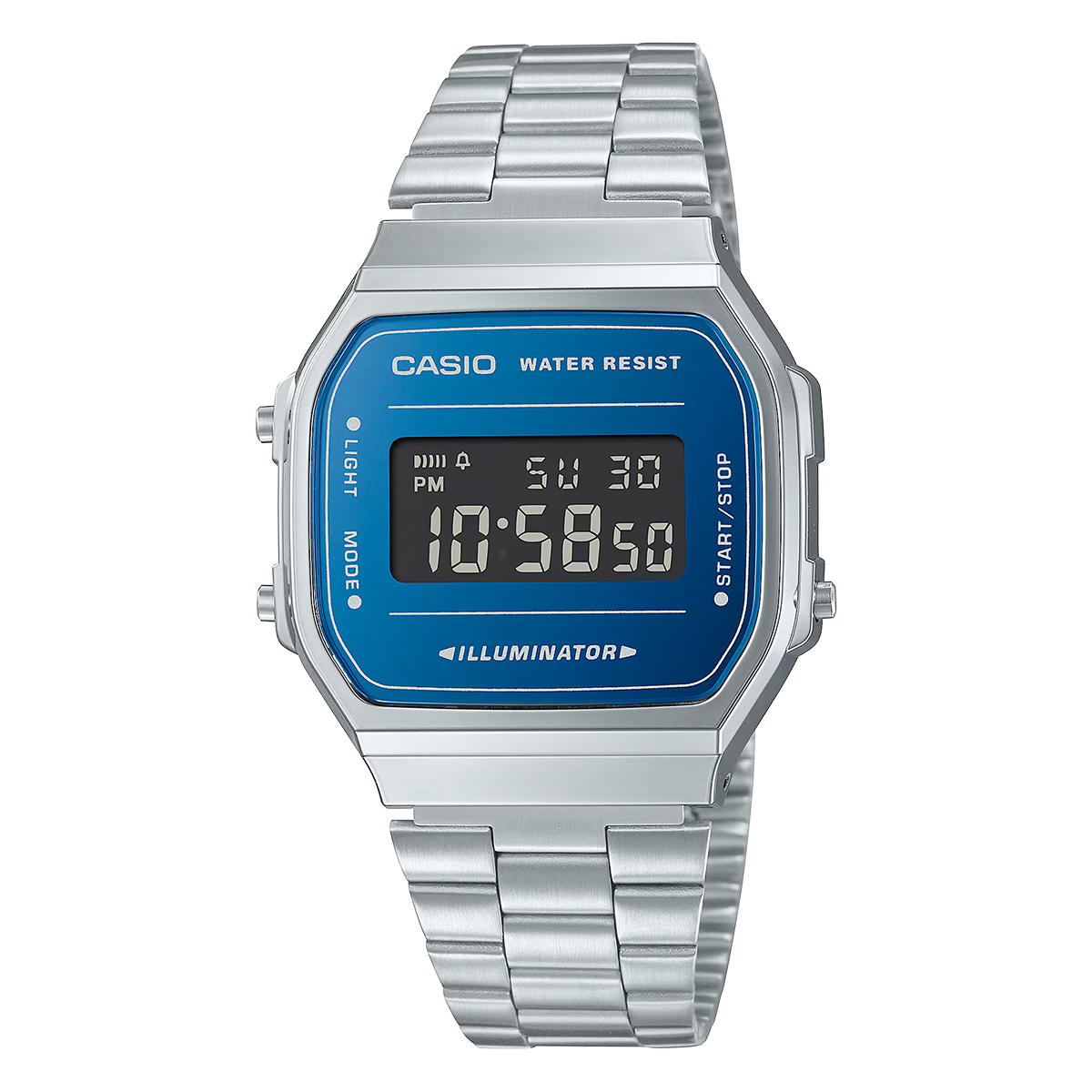Casio A168WEM-2B Silver Mirror Digital Vintage Watch