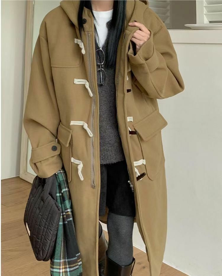 淨色連帽帶開胸長褸(夾棉) And More-057JK