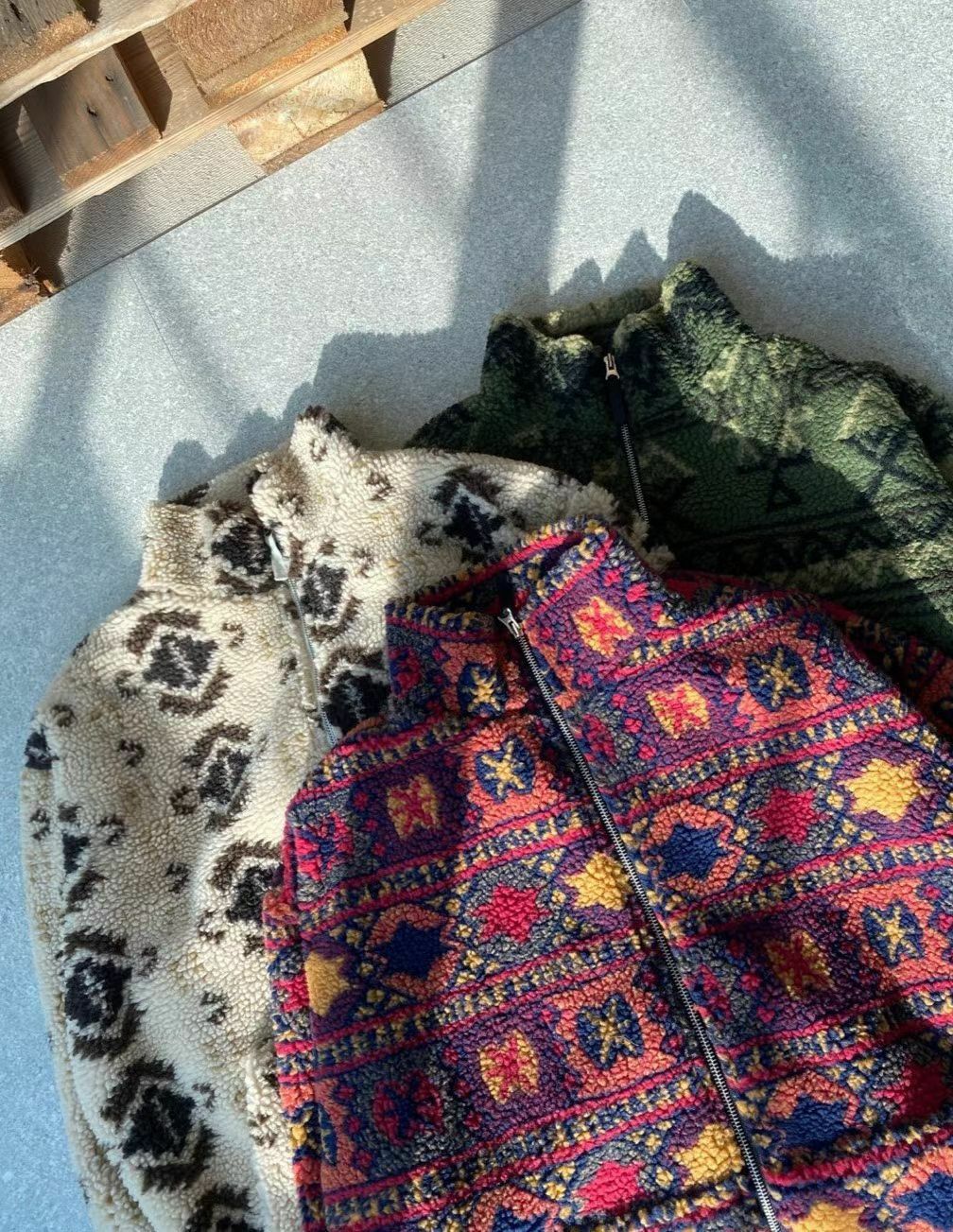 企領民族花拉鍊毛毛外套 And More-058Jk