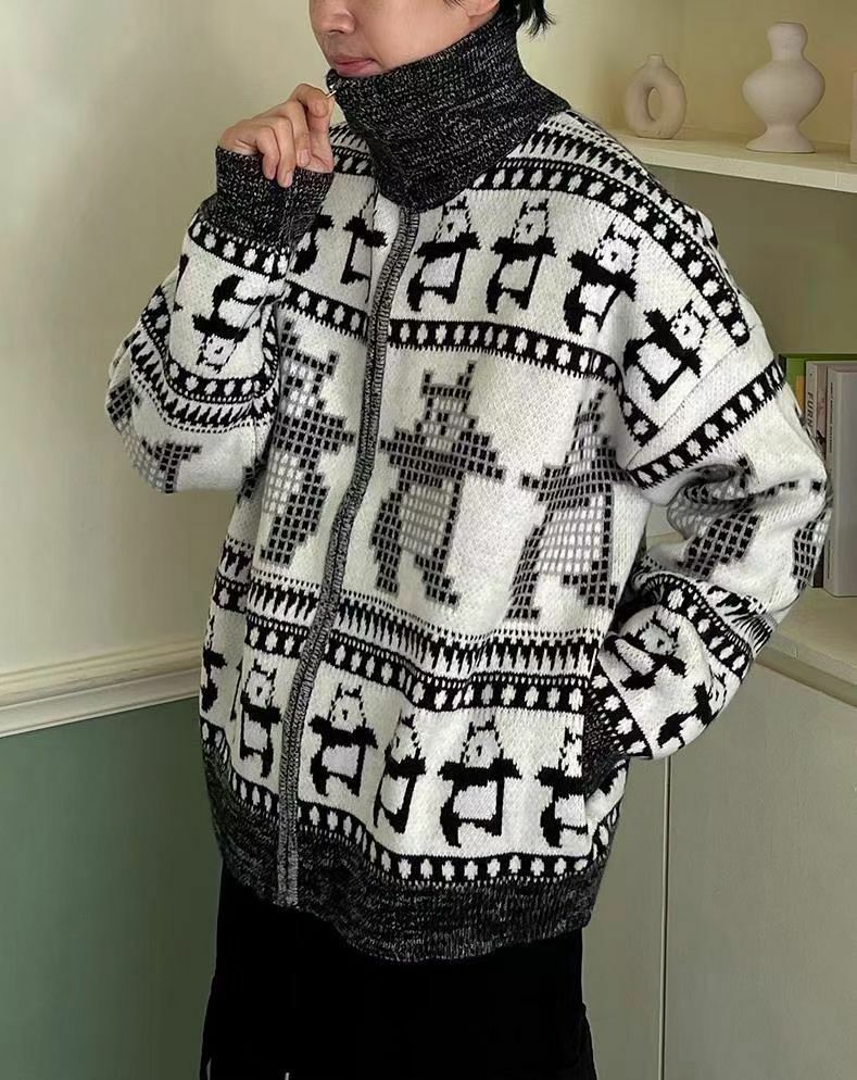 企領熊貓拉鍊針織外套 And More-063JK