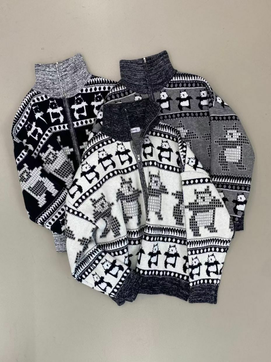 企領熊貓拉鍊針織外套 And More-063JK