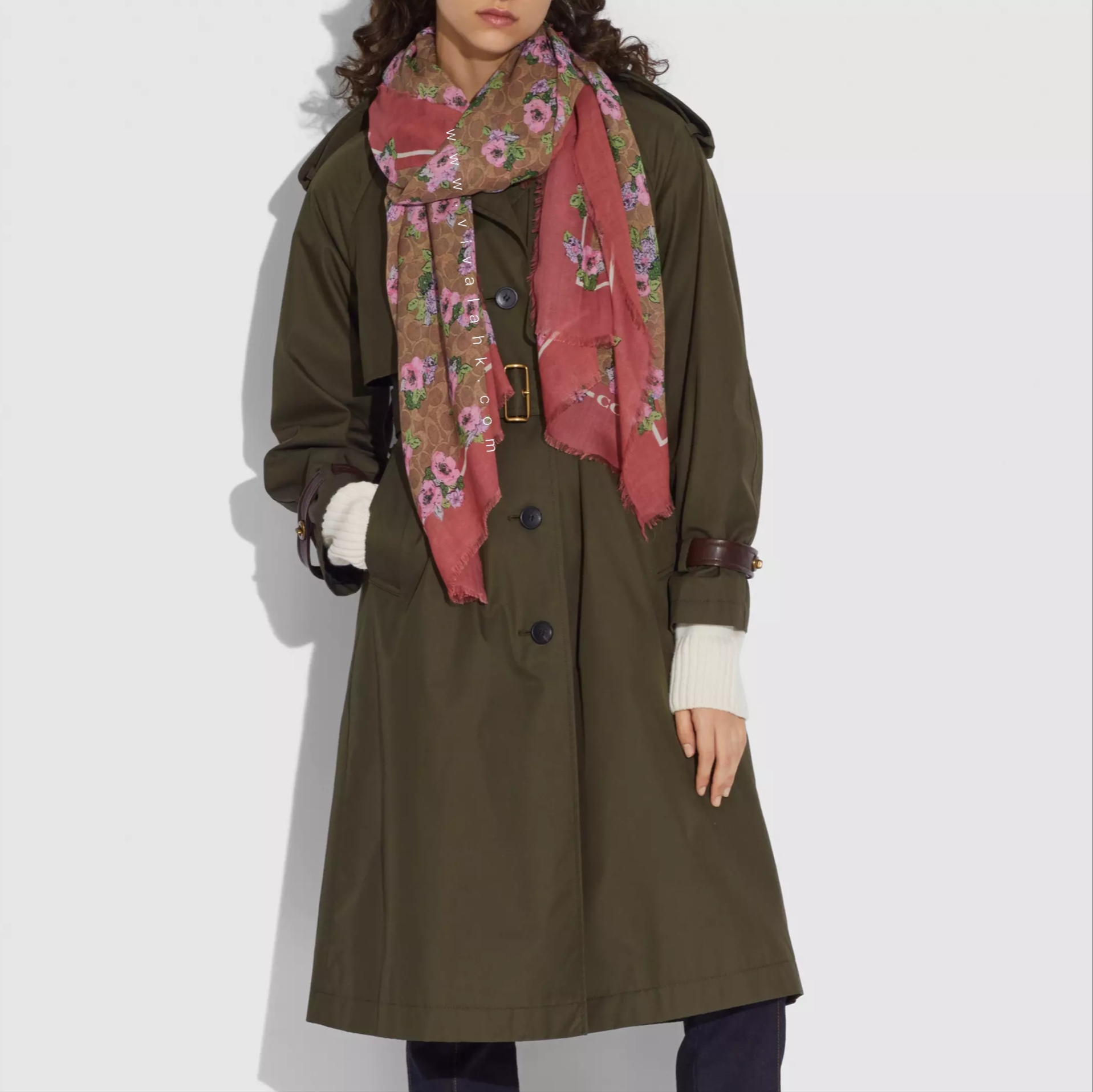 Coach - C字暗花+碎花 絲巾 (89774)