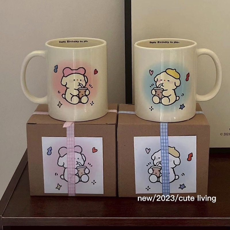 《11438》情侶狗狗喝珍奶馬克杯/350ml