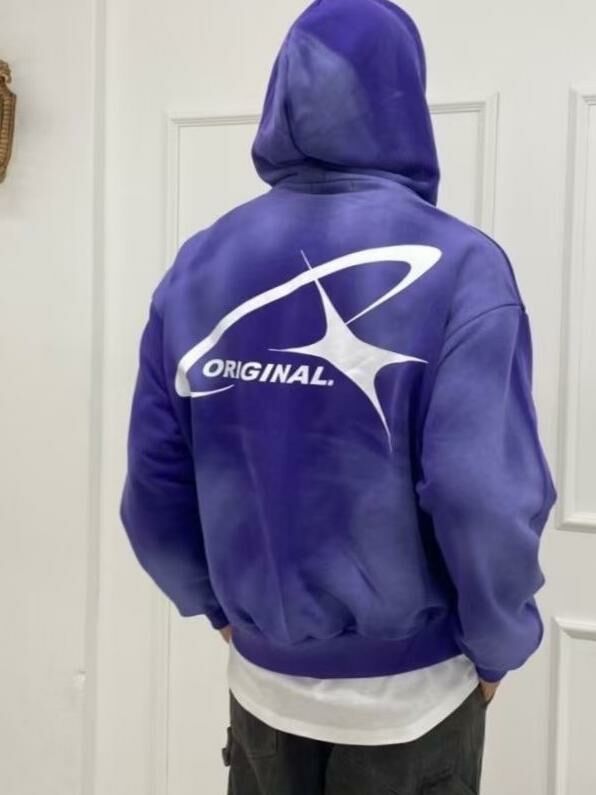 仿污英文字圖案連帽衛衣 And More-069T