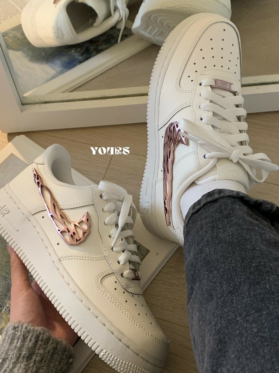 W Nike AF1 "Molten Swoosh" 粉金 玫瑰金 白粉 液態金屬 IF1686-161