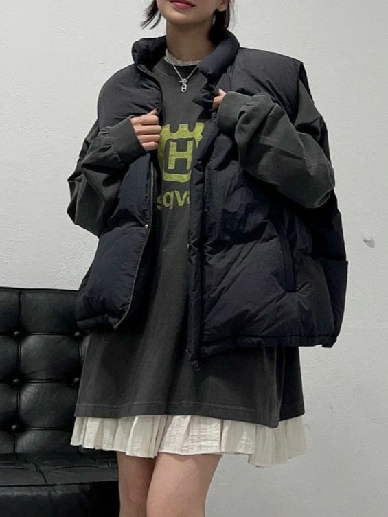 淨色企領拉鍊背心褸(夾棉) manhattans-021V