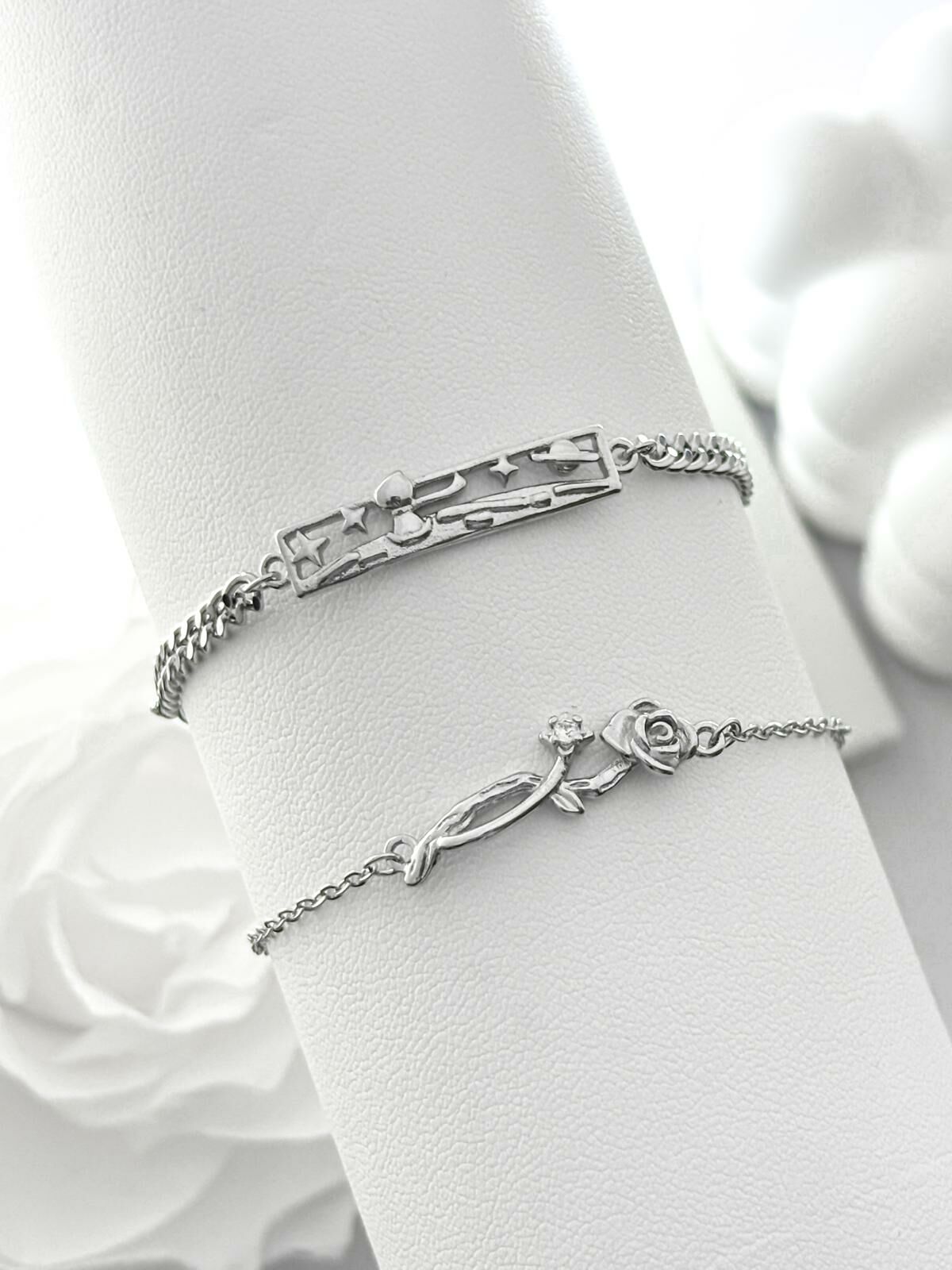 「小王子和玫瑰花」情侶手繩 | S925純銀或鍍銀 | 免費刻字