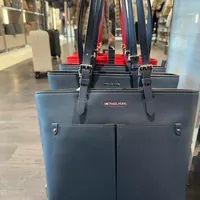 [S] MICHAEL KORS 35H3STVT6B JET SET TRAVEL MEDIUM DOUBLE POCKET TOTE NON-LTHR VEGAN MATERIAL,NAVY, 196237483485 (SMK1112)