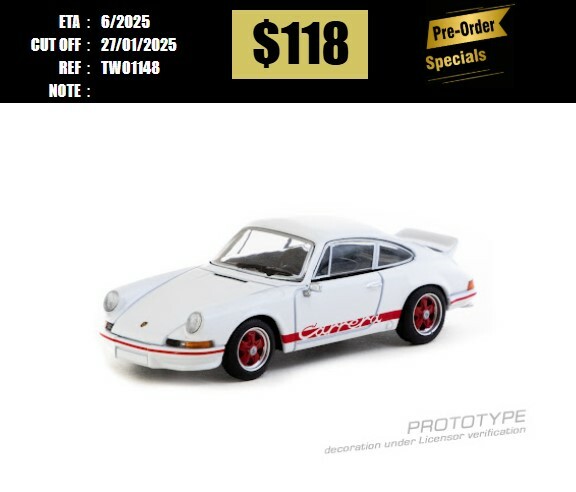 PO-$118 * TARMAC * 1:64 Porsche 911 Carrera RS 2.7 Lightweight White/Red [OD14/01]