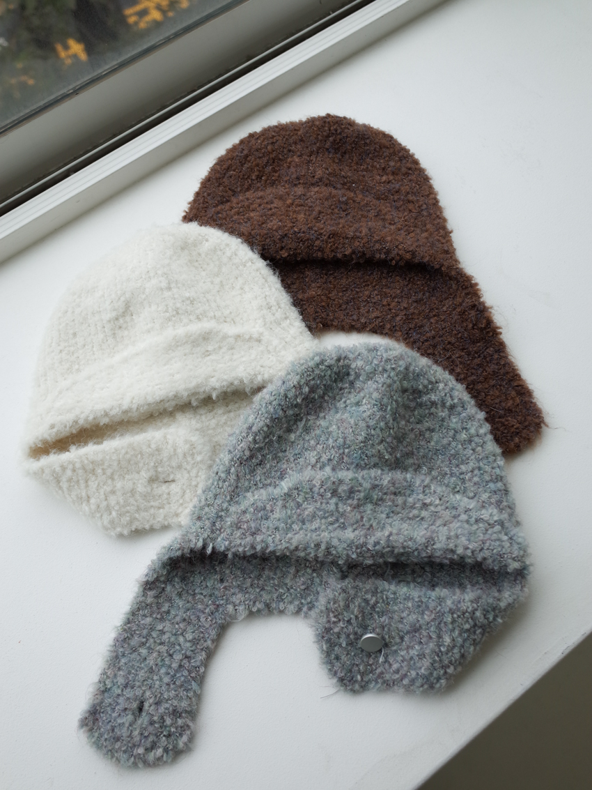 teddy fur single button wool aviator hat