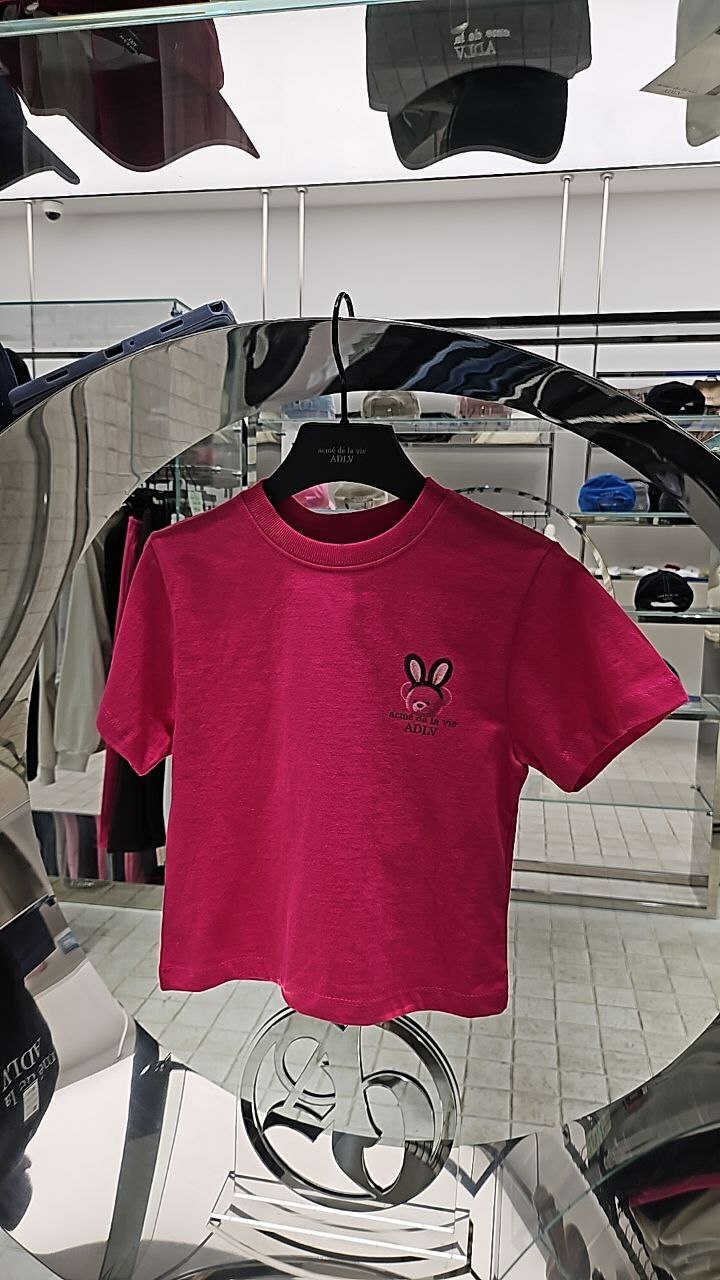 [K] ADLV KID'S RABBIT BEAR DOLL LOGO SHORT SLEEVE T-SHIRT,HOT PINK, 24FW-TP-SS-KD-KRB-HPK (KAV1466)
