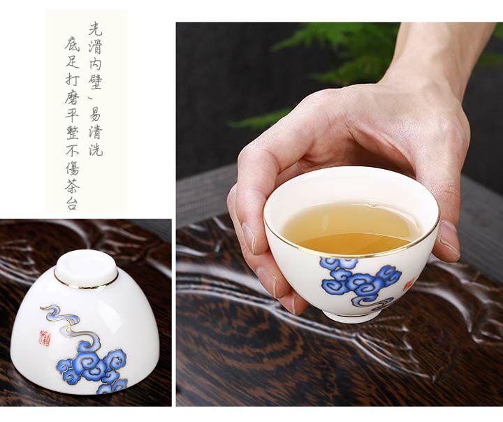 鹿港窯禮品館│羊脂玉瓷祥雲品茗杯套裝｜方杯&圓杯任選｜高雅茶具送禮首選