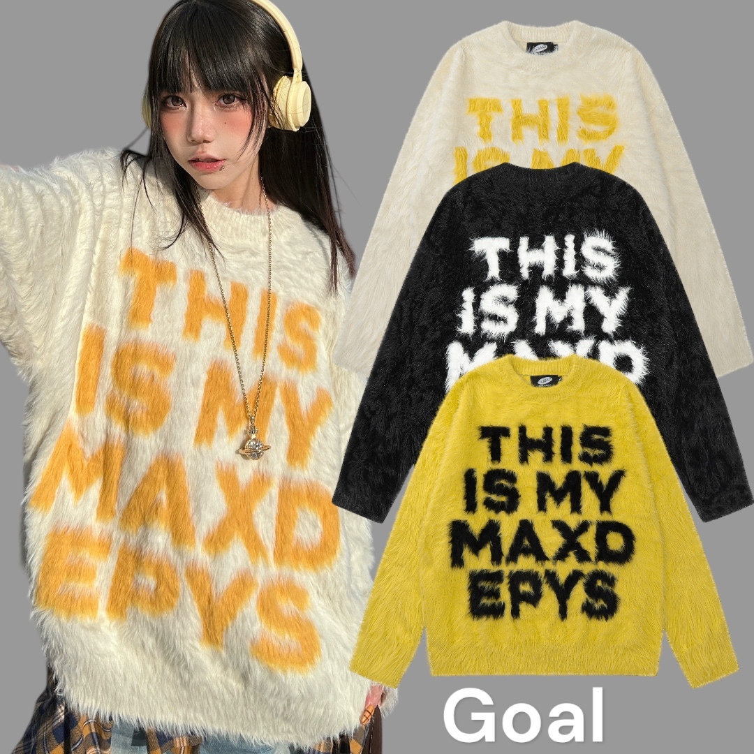 (GOAL) 美式字母 水貂毛 圓領毛衣 geesas 6574