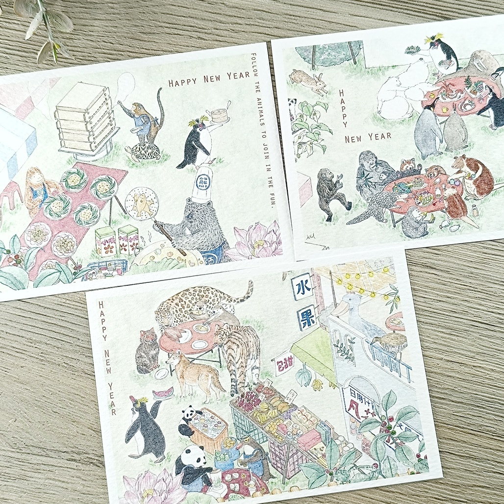 竹工凡花．跟著動物迺市仔 萬用卡片 明信片 共三款
