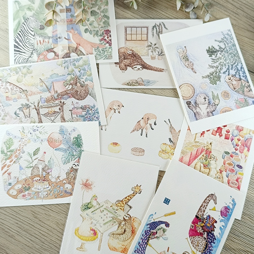 竹工凡花． 節日動物忙什麼 節日卡片 插畫明信片 共九款