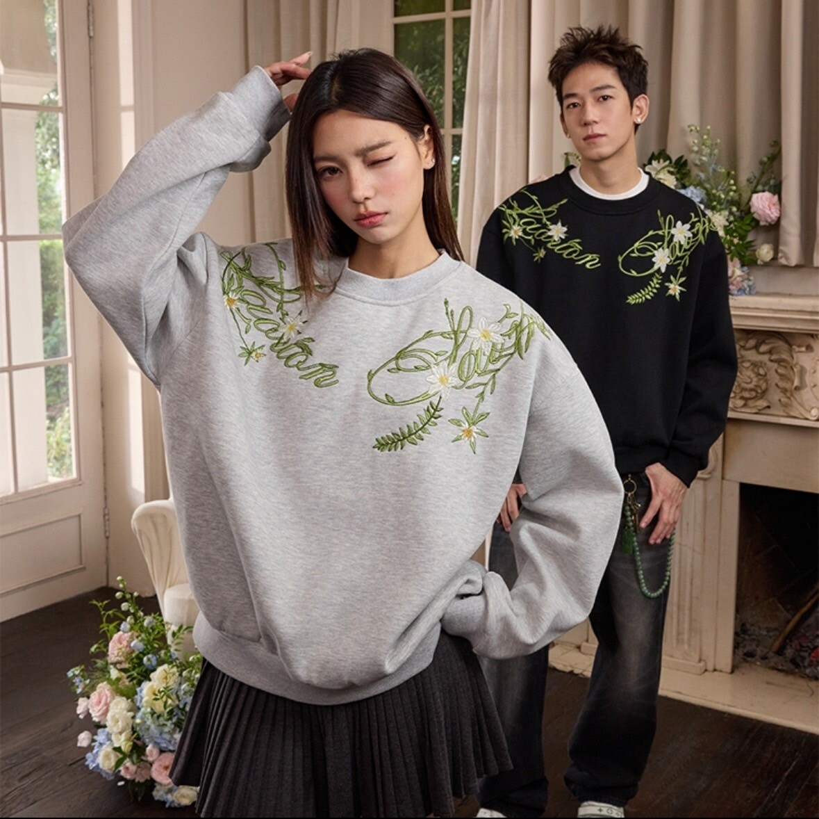 harsh and cruel 2025SS 美式 手寫 花卉纏繞 刺繡 大學T