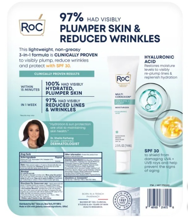 【現貨】ROC L011451 水潤豐盈保濕霜(SPF 30) 74ml 2枝裝