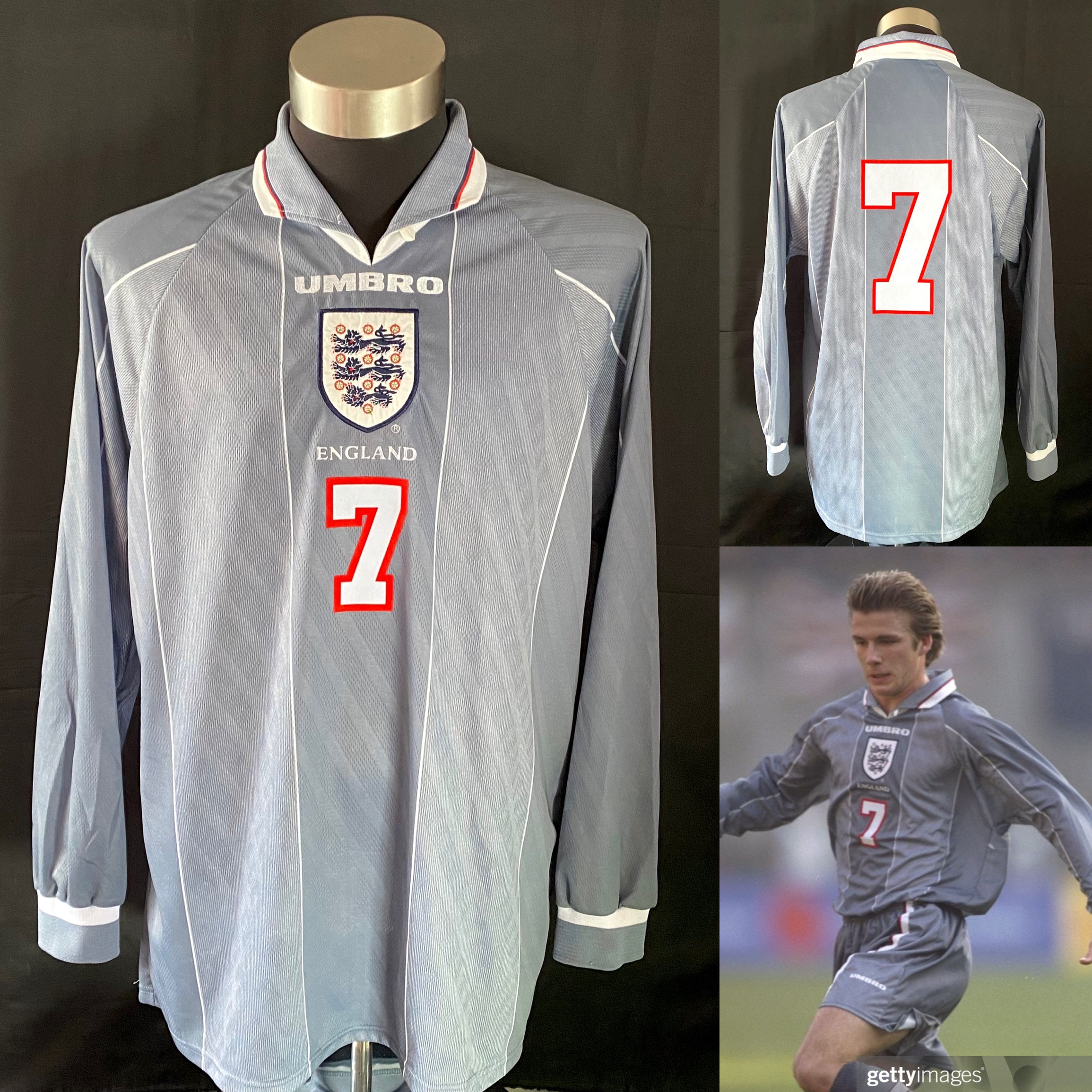 (Match Issue) England 1996-1997 Umbro L/S Away Match Worn Issue Shirt #7