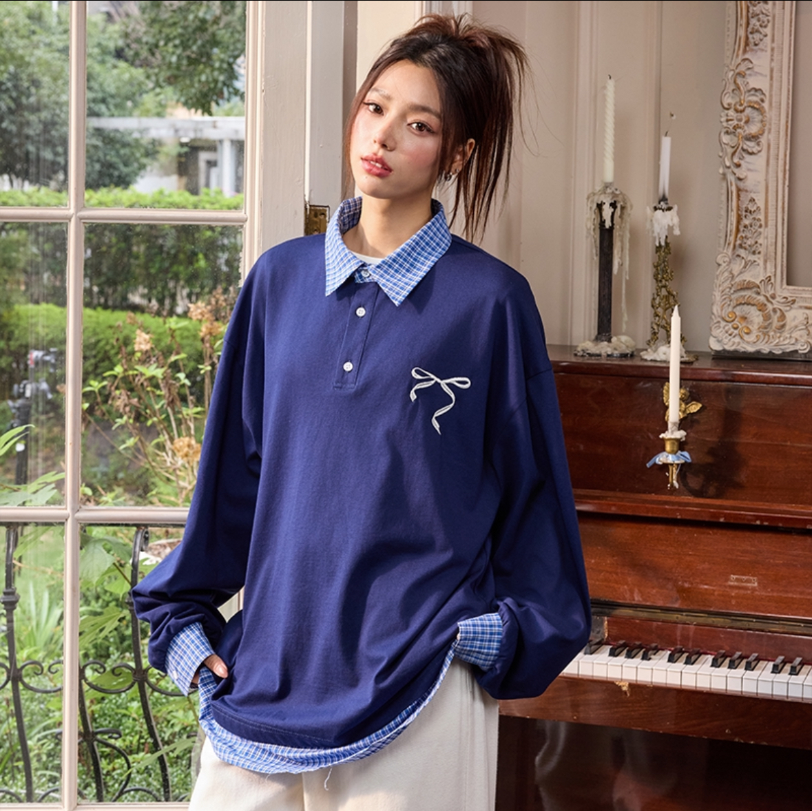 harsh and cruel 2025SS 刺繡 蝴蝶結 LOGO 假兩件 長袖