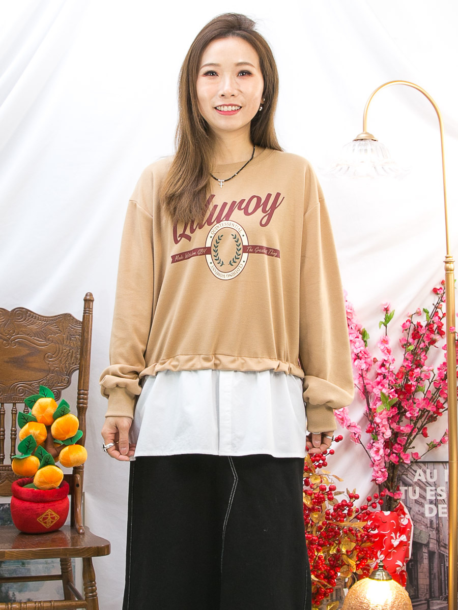 英文字PRINT，下擬恤衫料 拼 薄衛衣料TOP【2411-1627】【不設退換】