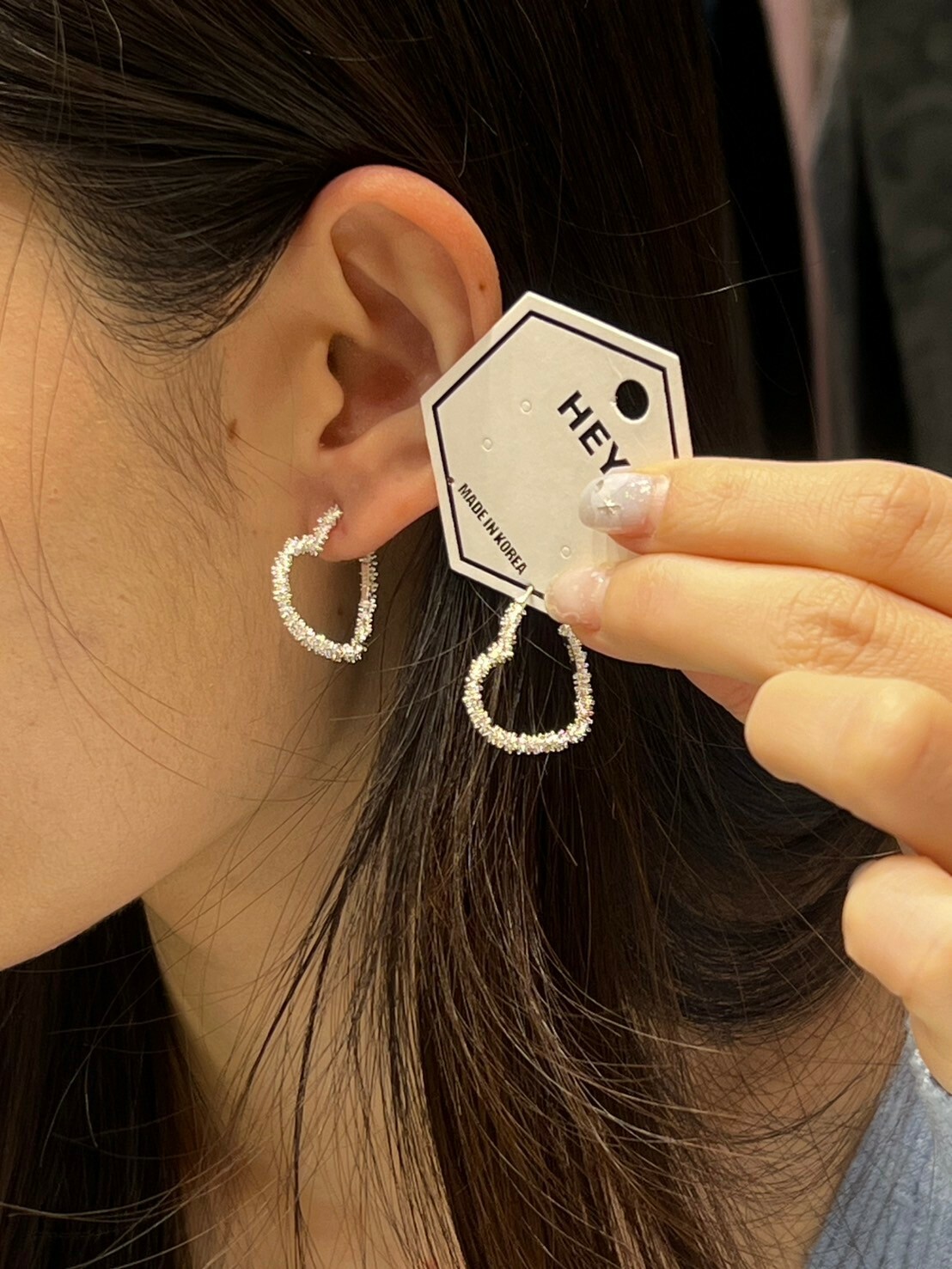 HM3455 925 心形圈圈耳環