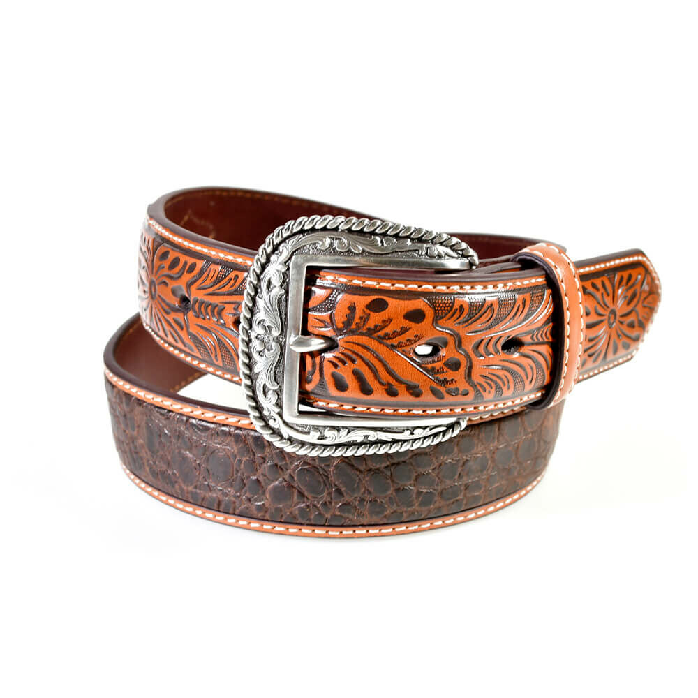 鱷魚壓紋雙色 真皮皮帶 美式西部牛仔皮帶-新品