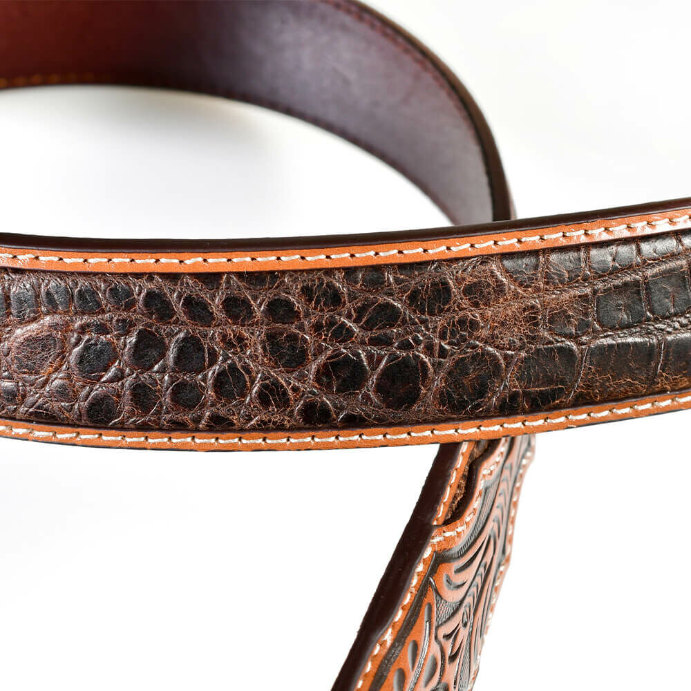 鱷魚壓紋雙色 真皮皮帶 美式西部牛仔皮帶-新品